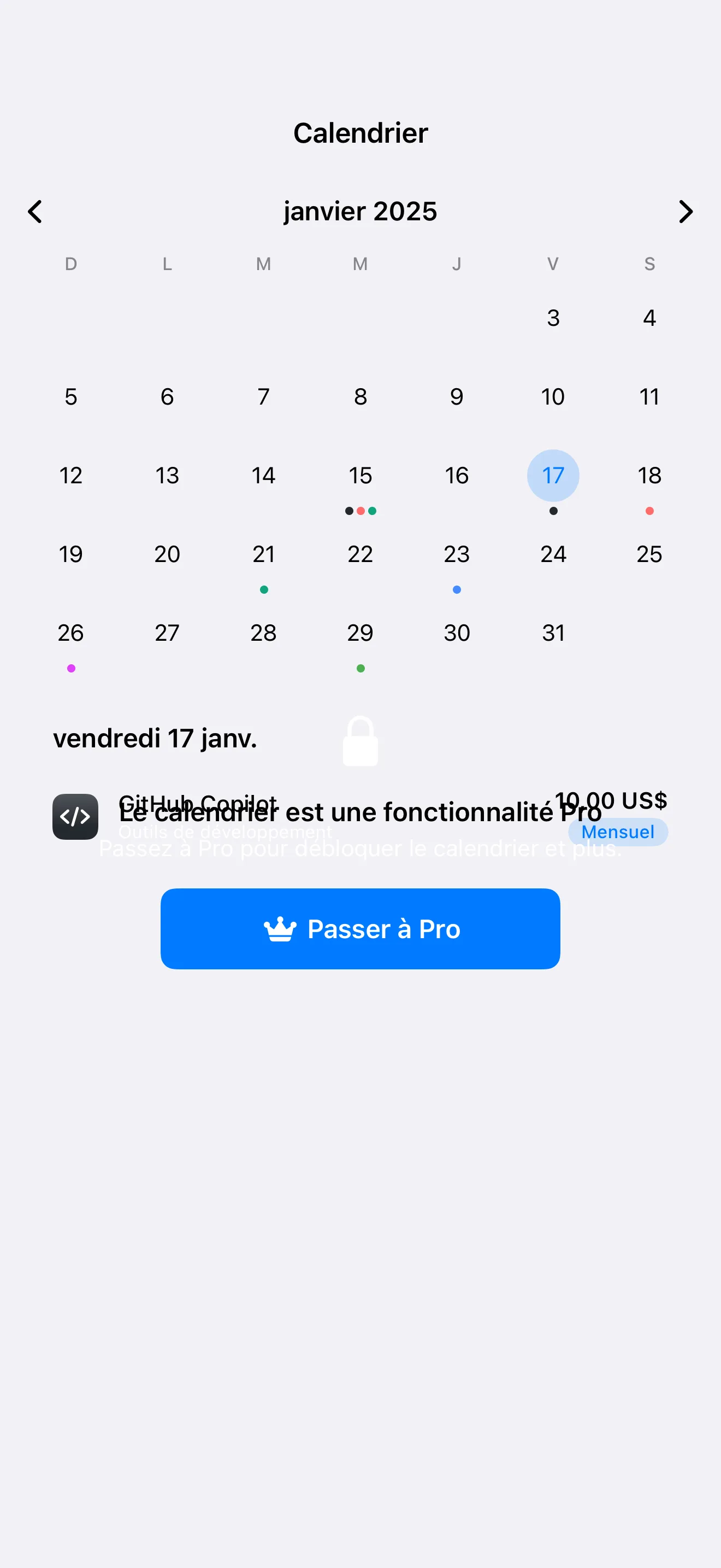 SubTracker Calendar screen